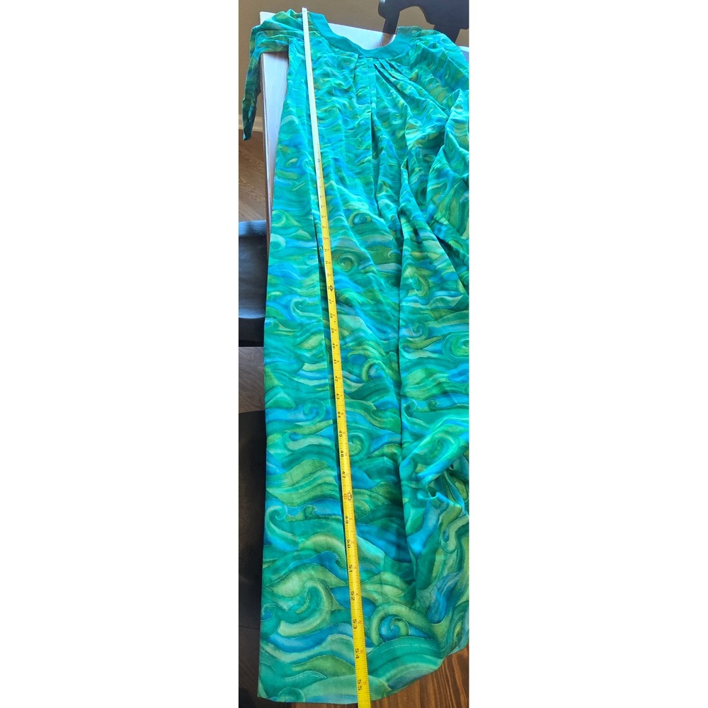 Vintage Bette Inc Honolulu Hawaii Cotton Maxi Dress Teal Green Wave Print 8 - Picture 10 of 13